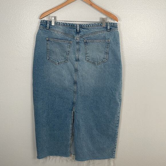 Cotton On Light Blue Denim Maxi Skirt cotton frayed hemline size 10 - Picture 6 of 9